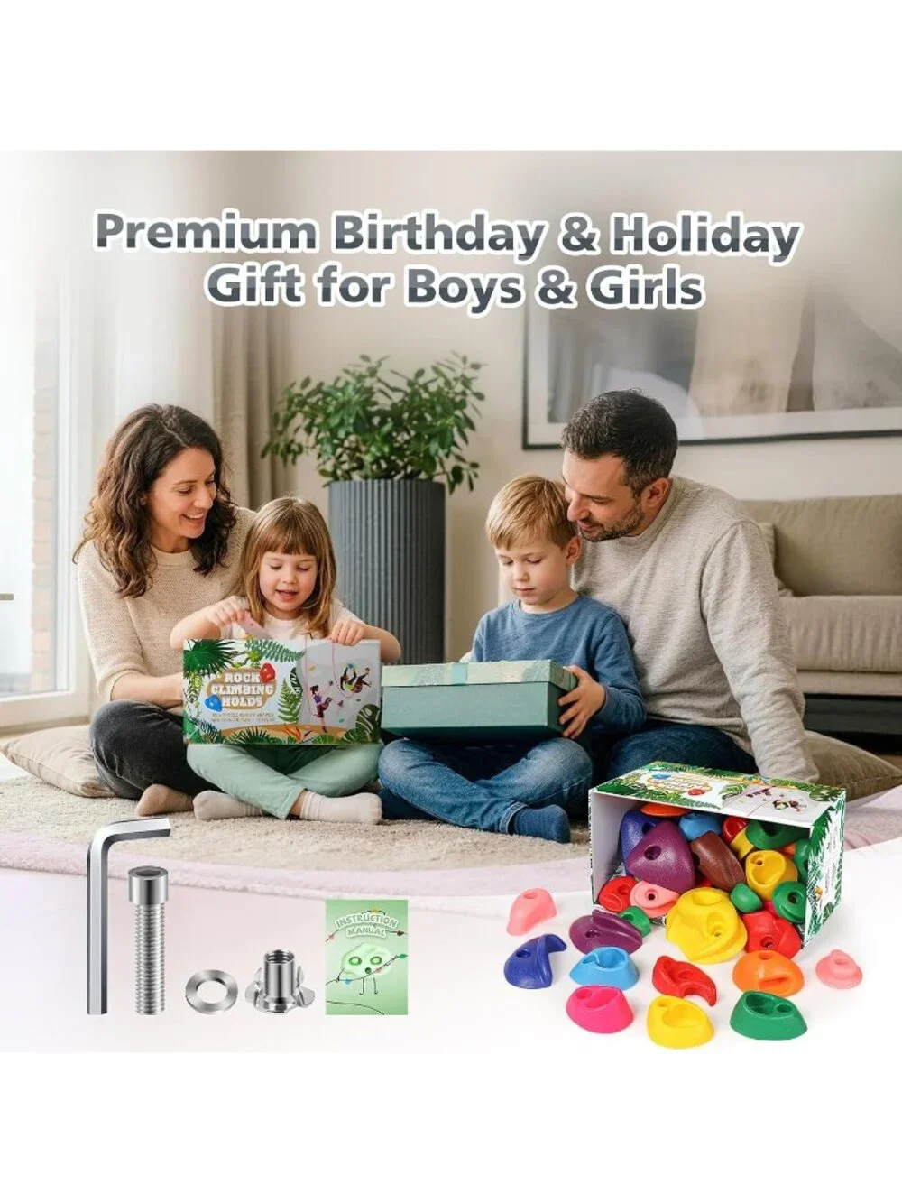 New 32Pcs Rock Climbing Holds for Kids, Climbing Wall Grips for Playground